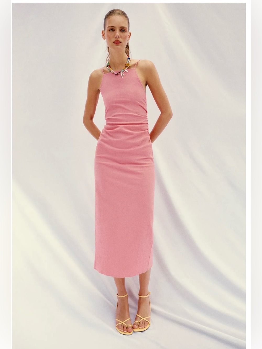 Zara pink draped tube midi dress